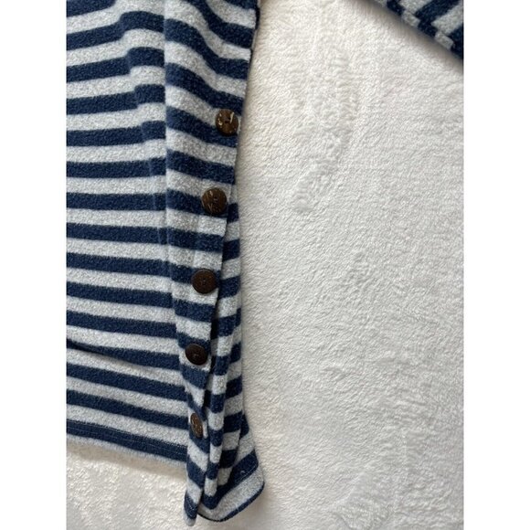 Simply Southern Womens L Sweater Top Gray Blue Striped Button Fleece Sweater - Picture 5 of 9